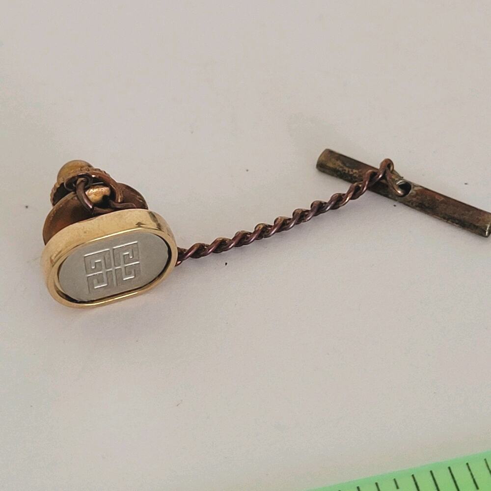 Givenchy Tie Necktie Pin Clasp Gold silver Tone Logo Oval Vintage Small Logo‎